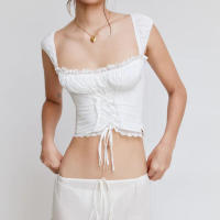 Vestido acampanado con panel de encaje de alta calidad, blanco encantador para fiestas y vacaciones, minivestidos corsé sin mangas, dulce elegante - details 3