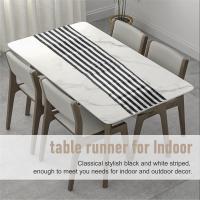 Camino de mesa a rayas de poliéster, decoración de mesa, mantel para interiores y exteriores, eventos, cena familiar (blanco y negro, 2 paquetes) - details 4