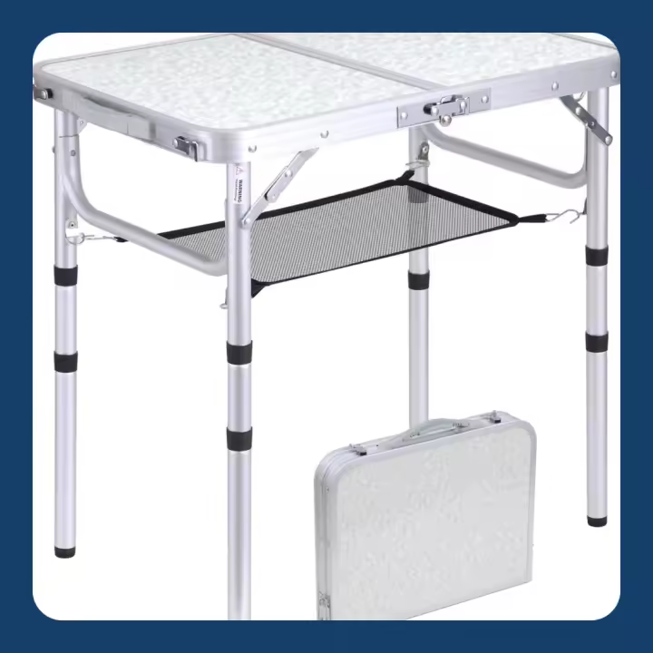 Mesa de Camping de Altura Ajustable con Capa de Malla, mesas de Campamento Plegables portátiles de con Patas de Aluminio para Campamento al Aire Libre, Picnic, Playa, Trasero, 3 Alturas - 1