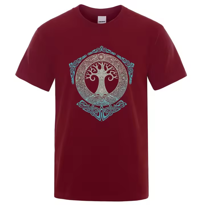 Camiseta Yggdrasil con Diseño de Árbol del Mundo Ropa de Moda de Verano para Hombres con Estampado de Mitología Nórdica - 1