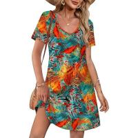 Vestido de verano de mujer de camisa de manga corta con estampado casual con cuello en V suelto - details 11