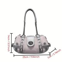 Bolso cruzado Y2K para mujer Correa de cadena ajustable, gran capacidad, cierre con cremallera, rosa brillante para cada día, fiestas, viajes Bolso de hombro retro chic de los años 90, construcción duradera - details 4