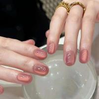24 UDS corto ojo de gato rojo falso con adhesivo diseño francés juego completo portátil de uñas artificiales prensadas en la punta de la uña - details 1