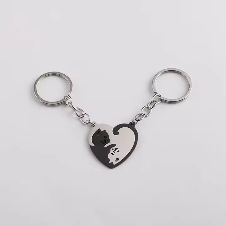 LLavero de gato lindo de acero inoxidable, llavero a juego de animales, colgantes, regalo del Día de San Valentín, pareja, amante - 1