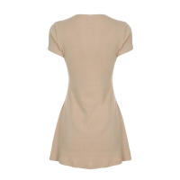 BUNO-minivestido informal liso acampanado para mujer, vestidos de manga corta con cuello de pico y botones, ropa Vintage y2k elegante para mujer - details 13