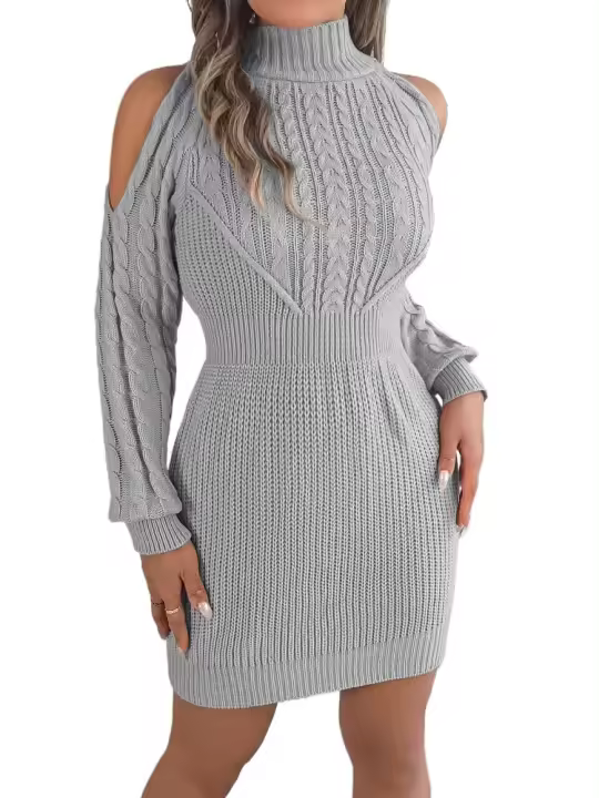 Mini vestido de punto extremo para mujer, sobre el hombro, cuello alto, vestidos cortos de ganchillo para mujer, moda coreana, alta calidad, lujo - 1