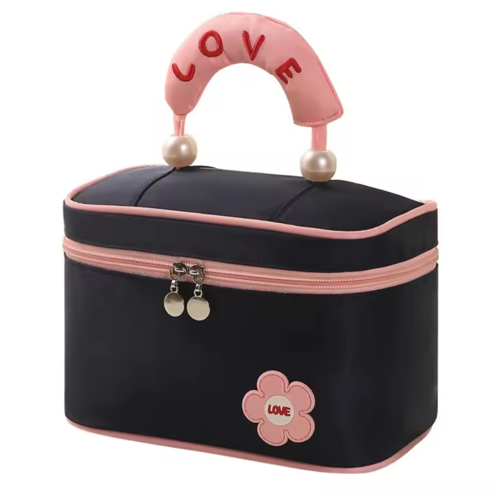 Bolsa de maquillaje de alta belleza para mujer, bolsa de cosméticos de mano cuadrada de gran capacidad, bolsa de aseo de viaje con doble cremallera a prueba de polvo para mujer - 1