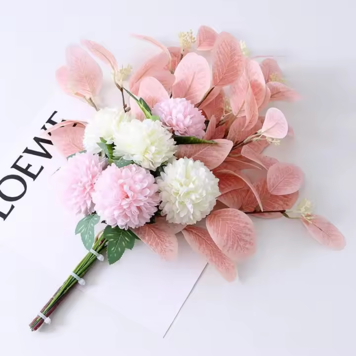 Ramo de flores artificiales de estilo nórdico, simulación realista de flores de seda de crisantemo, ramo de novia de plástico - 1