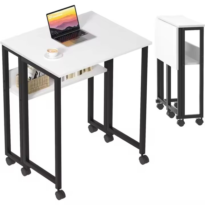 Estante de Almacenamiento y Ruedas,Mesa para el Ordenador, fácil de Montaje y Ahorro de Espacio para Officina,Beige - 1