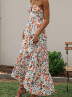 Nueva moda mujer vestido largo elegante sin mangas con cuello Halter vestido Floral vestido de verano gran oferta S-XL - details 8