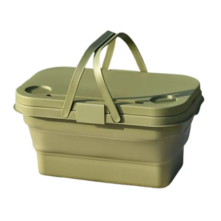 Caja de almacenamiento plegable de plástico para exteriores, mesa de Camping, cesta de Picnic impermeable de gran capacidad con tapa abatible, cesta para artículos diversos, barbacoa - 1
