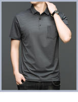Polo polo camisa de moda traje de papá a rayas versátil verano manga corta top de hombre - details 0