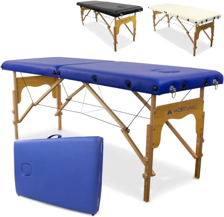 Camilla de Masaje Plegable, CM-01 Basic, Mesa, Profesional, Portátil, Madera, 2 Cuerpos, Marca Española, Regulable, 180x60 cm (Azul) - 1