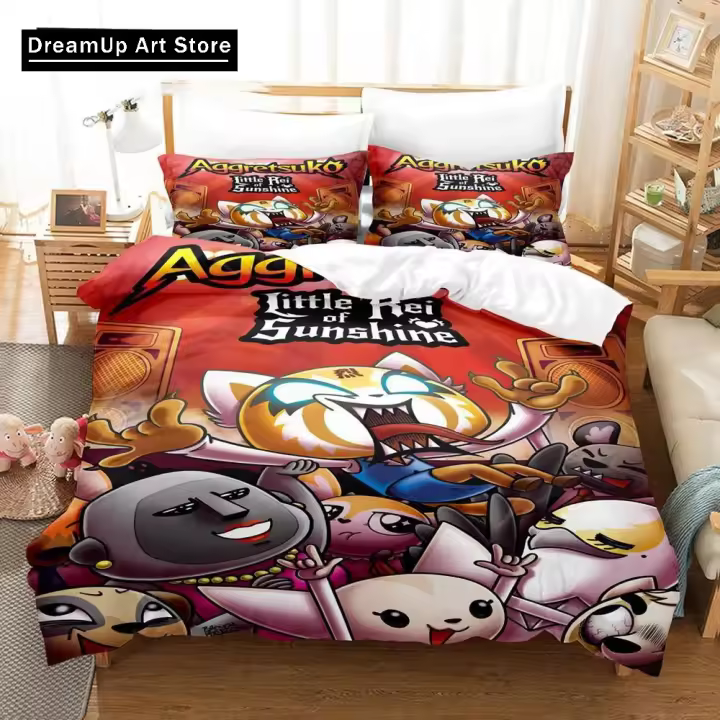 Juego de Ropa de Cama de Dibujos Animados Aggretsuko Funda de Edredón, Cubierta de Colchón, Ropa de Cama para Habitación Única, Tamaño Cama Rey - 1
