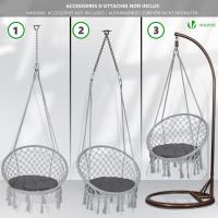Silla Colgante Exterior con Flecos, Hamaca con Conjines y Kit de Suspensión, Ø80cm Silla Columpio para Interior y Exterior, Beiges - details 11