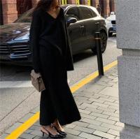 Elegante Conjunto de Dos Piezas de Moda para Mujer Jersey de Cuello en V Falda de Color Sólido - details 0