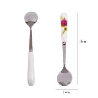 Cuchara de café de cerámica con flores rosas, cuchara de helado de acero inoxidable para cocina y comedor, cucharadita de postre - details 6
