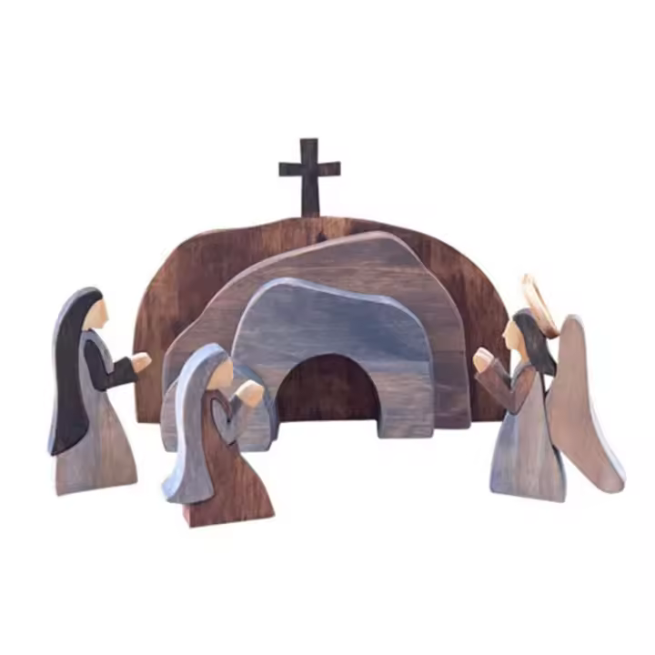 Juego de estatuas de madera de Natividad, decoración de estatua de Jesús, artesanías de Pascua - 1
