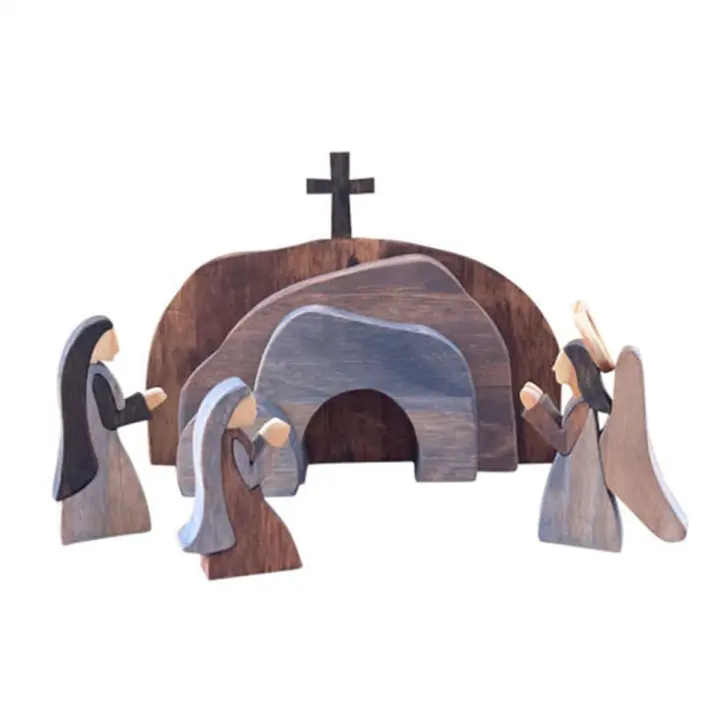 Juego de estatuas de madera de Natividad, decoración de estatua de Jesús, artesanías de Pascua - 1