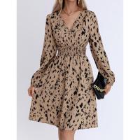 Vestido entallado con estampado de leopardo, cuello en V y manga larga, nueva moda primavera-otoño 2024 para mujer - details 3