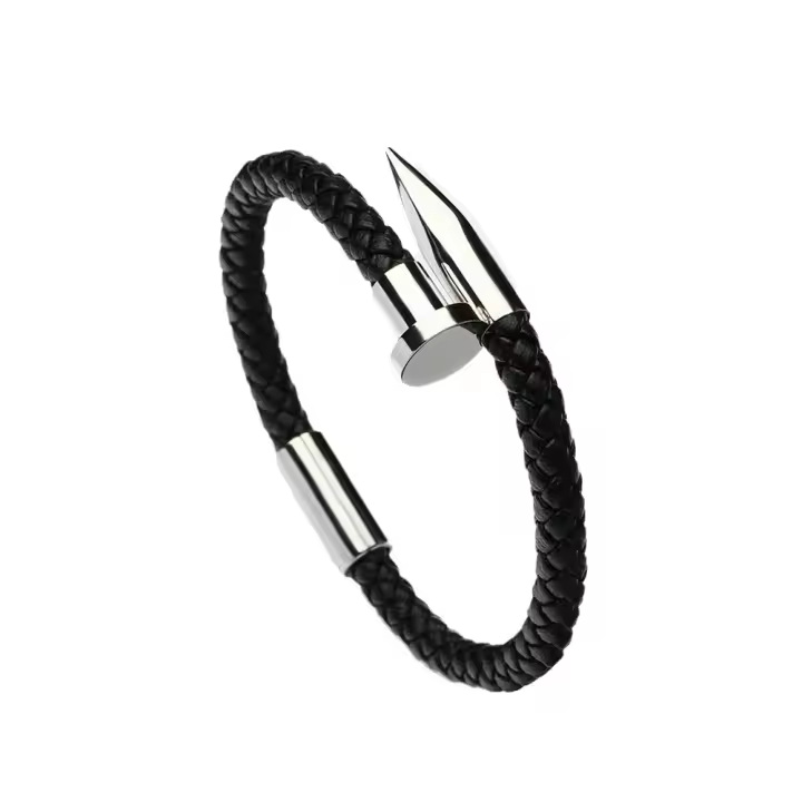 Pulsera para hombre con remaches euroamericanos, pulsera de cuero sintético punk, regalos para hombre - 1