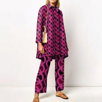 Conjunto de 2 piezas con estampado de Pamas para mujer, ropa de dormir holgada, pantalones de manga larga, ropa de calle, traje elegante, Vintage, otoño - details 24