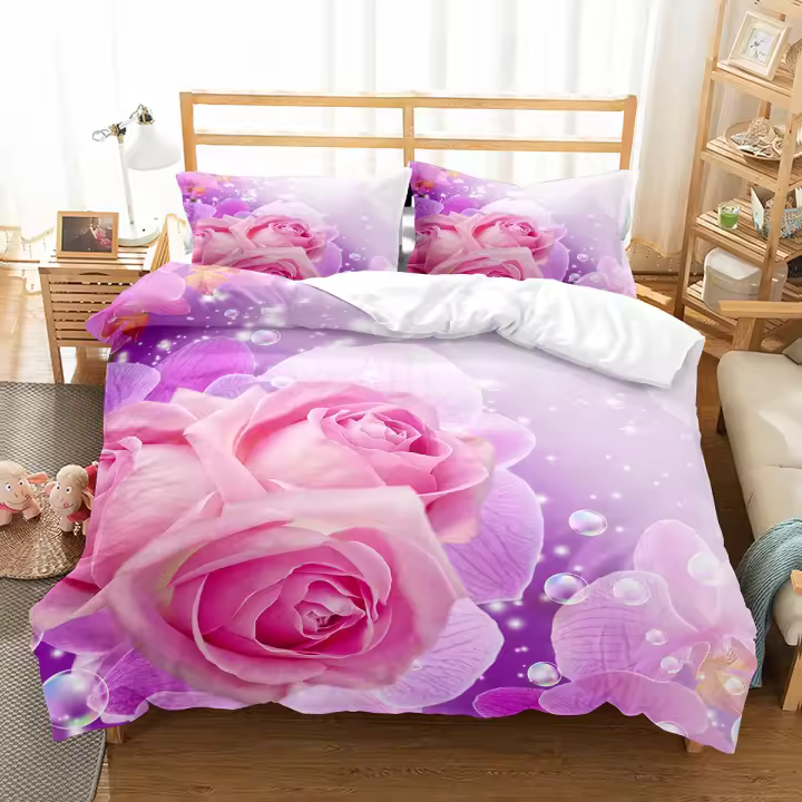 Funda nórdica romántica de rosas, juego de cama Floral doble tamaño Queen, funda de edredón de flores de microfibra para decoración de boda del Día de San Valentín - 1