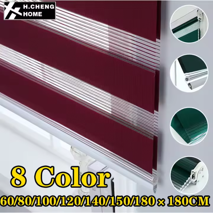 H.CHENG HOME Textiles Korean Venetians Curtain Duo Roler Blinds Plain Color for Living Room Window Sun Screen Protection Multi-C - 1