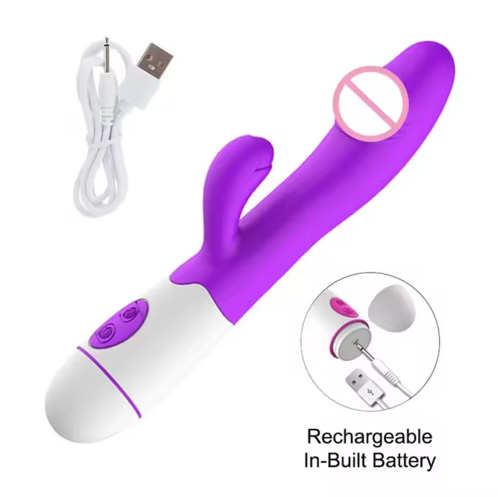Rabbit G Spot Vibrator Female Clitoris Vagin Massager AV Magic Wand Dual Vibrating Stimulator Dildo Stick Sex Toys for Adult 18+ - 1