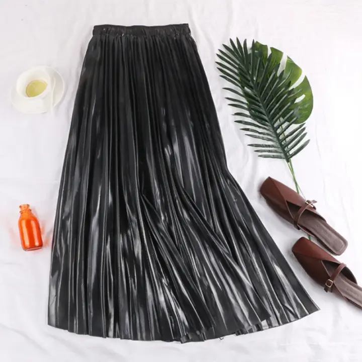 Falda plisada acampanada de cintura alta para mujer nueva en Otoño Invierno moda coreana faldas largas elegantes doradas y plateadas - 1