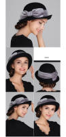 Gorra Elegante de Church Black para Mujer Gorra de Lana Fedora de Aro Ancho con Nudo de Moño Pelo Corporel Estilo Vintage Moda Lady Color Morado Primavera/Verano - details 3