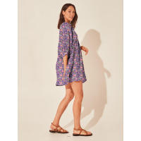 Vestido corto de vacaciones de playa de rayón informal suelto con lazo floral para mujer de moda de verano - details 135