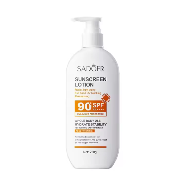 Super 220ml Aloe+Vitamina E Loción de protección solar para cuerpo y rostro SPF 90 PA++++ Uso para todo el cuerpo Proteger + Hidratar Hidratante - 1