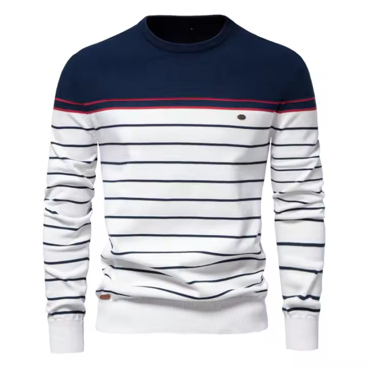 2025 Suéter de manga larga de punto a rayas para hombre, Jersey informal de cuello redondo, - 1