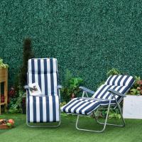 2 Tumbonas Plegables Jardín Sillas Gravedad Cero Acero con Cojín Acolchado Respaldo Ajustable en 5 Posiciones y Reposapiés 60x75x50102 cm Rayas Azul - details 6