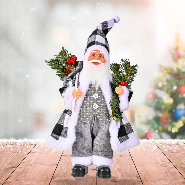Decoración navideña de Papá Noel, adorno de resina a cuadros, muñeco de anciano sentado, gran oferta - 1