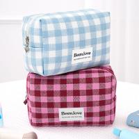 Bolsa con cierre para cosméticos a cuadros de celosía Simple, neceser de viaje de gran capacidad, bolsa de maquillaje impermeable de poliéster para mujeres/hombres - details 6
