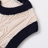 PB&ZA2025 chaleco de punto de malla jacquard casual versátil con cuello redondo estilo de contraste de color tops de verano nueva ropa de mujer. - details 3