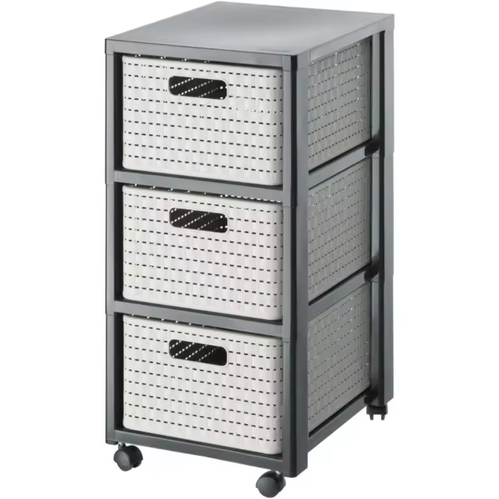 Contenedor rodante con 3 cajones en apariencia de ratán, Plástico (PP) sin BPA, blanco, 3 x A4/18l (37,5 x 32,5 x 71,2 cm) - 1