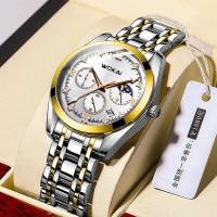Reloj de cuarzo con banda de acero para negocios, WOKAI de lujo de alta calidad, dorado, con calendario deportivo, resistente al agua, retro - details 16