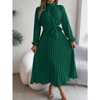 Vestido pequeño de manga larga plisado con cuello alto para mujer, ropa elegante, - details 15