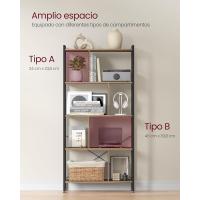 Estantería de Almacenamiento de 5 Niveles, Organizador de Oficina de Estudio, con Compartimentos, para Salón, Estilo Industrial, Marrón Rústico y Negro - details 20