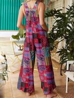 Nuevos y cautivadores monos de verano para mujer, mono informal sin mangas con cuello cuadrado de estilo étnico Multicolor con bolsillos para - details 0