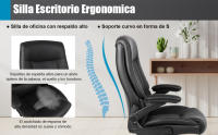 Silla Escritorio, Silla Oficina de 200 kg para Personas Pesadas, Silla Ergonómica Escritorio con Reposabrazos Abatibles, Sillas Escritorio de Cuero PU, Respaldo Alto, Negro - details 1
