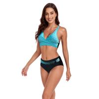 Traje de Baño de Dos Piezas Estilo Vintage Tanga Alto con Impresión Retro Material de Dacron - details 1