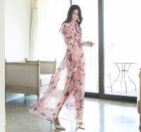 BGTEEVER-vestido de gasa con estampado Floral para mujer, traje elegante de manga larga con cuello de lazo, cintura ajustada, primavera y otoño - details 3