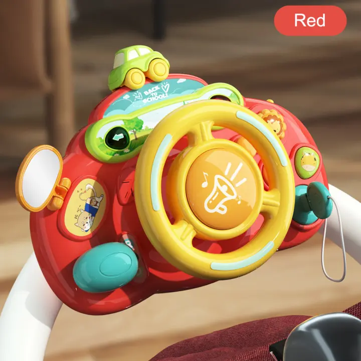 Baby Electric Simulate Driving Car Copilot Steering Wheel Early Educational Stroller Driving Musical Toys for 0-36months Toddler - 1