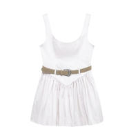 TRAFZA 2025 verano mujer cuello cuadrado cinturón decorar sin mangas cremallera Sling vestidos mujeres High Street plisado Mini vestido - details 1