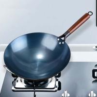 Wok de hierro tradicional chino, olla antiadherente de fondo redondo, mango de madera, sartén ligera, estufa de Gas - details 3