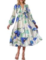 "Vestido Largo Bohemio Mujer 2025- Escote V Estampado Floral, Talle Alto, Mangas Largas, Moda Verano Boho Chic, Vestidos Hippies Elegantes para Festivales, Playa o Diario |   Envío Rápido Miravia" - details 15